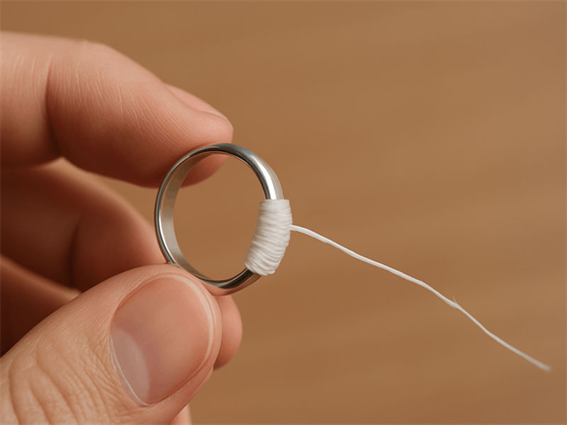 استفاده از نوار چسب و نخ برای تغییر سایز انگشتر